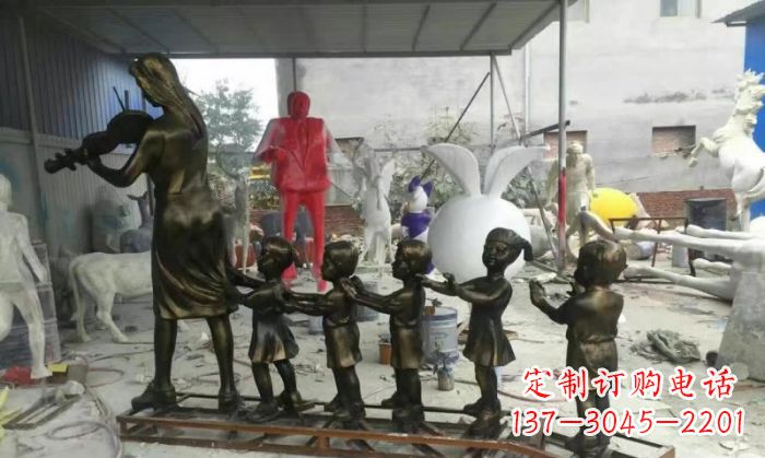 泰安校园老师和儿童铜雕