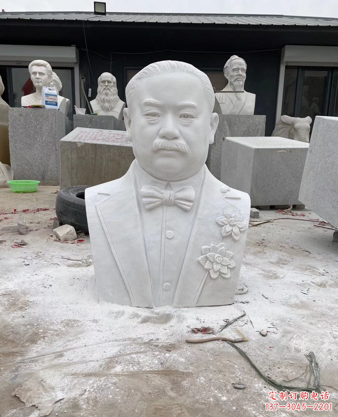 泰安校园名人詹天佑头像石雕