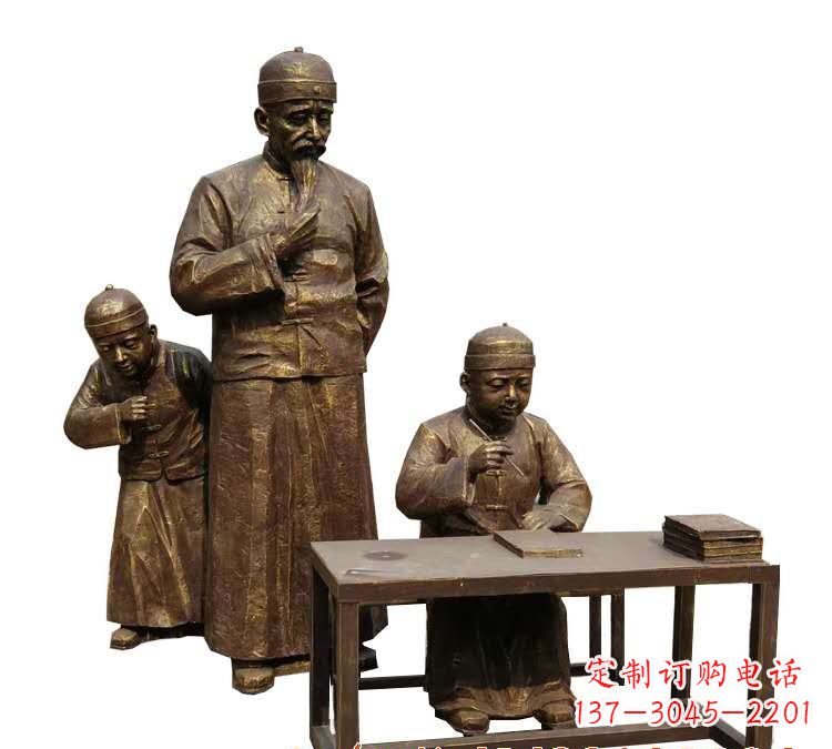 泰安学生与老师人物铜雕