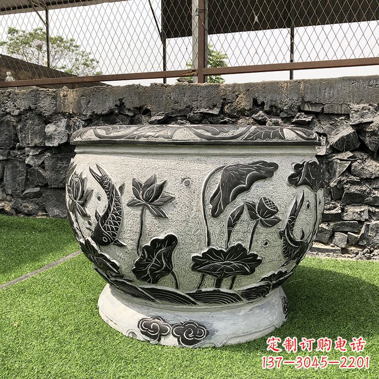 泰安鱼纹水缸石雕