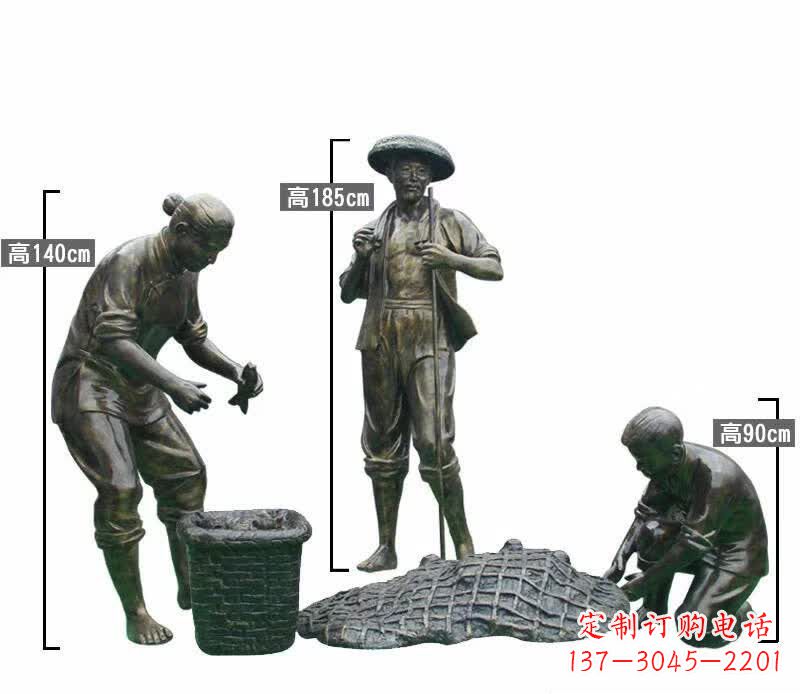 泰安渔夫捕鱼民俗铜雕