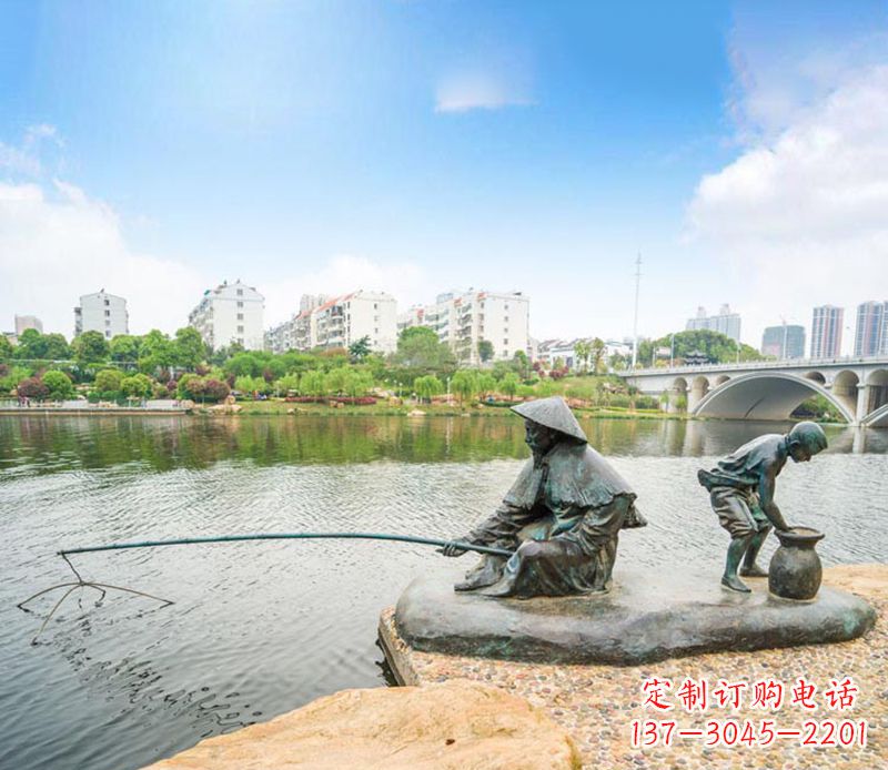 泰安渔翁钓鱼公园景观铜雕
