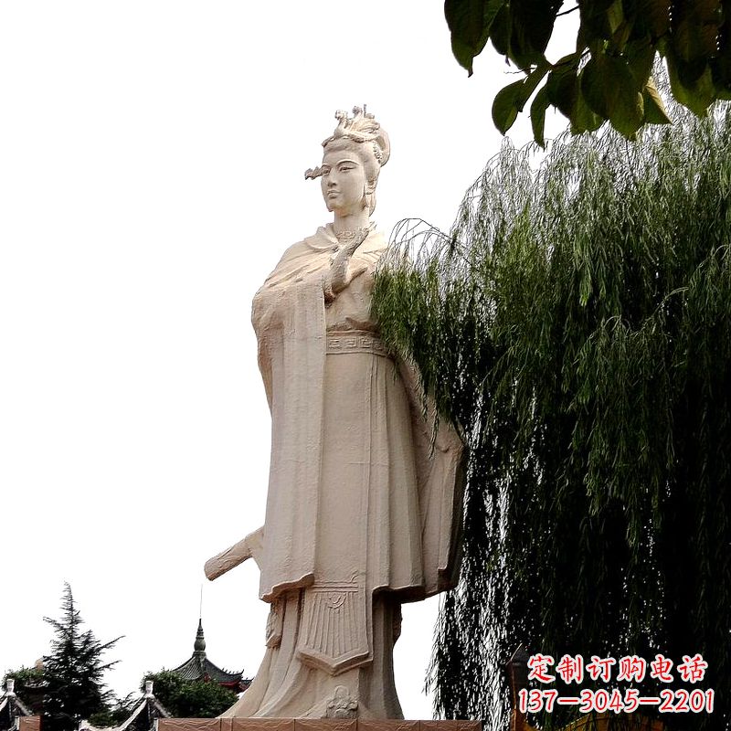 泰安虞姬砂岩石雕-景区园林古代人物著名美女雕像