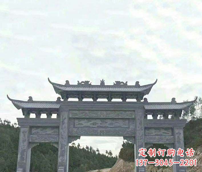 泰安园林仿古三门石牌坊景观石雕
