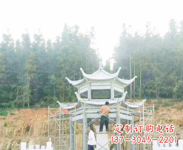 泰安园林仿古双层石凉亭景观石雕 (2)