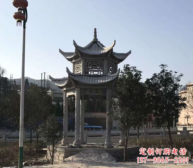 泰安园林仿古双层石凉亭景观石雕 (4)