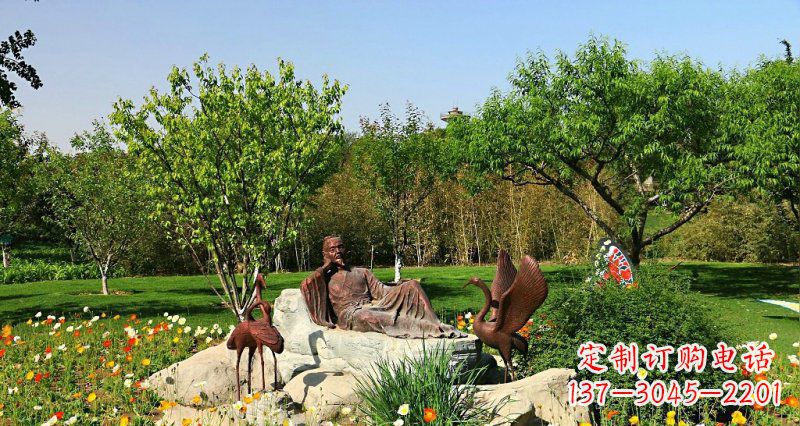 泰安园林古代人物仙鹤景观铜雕