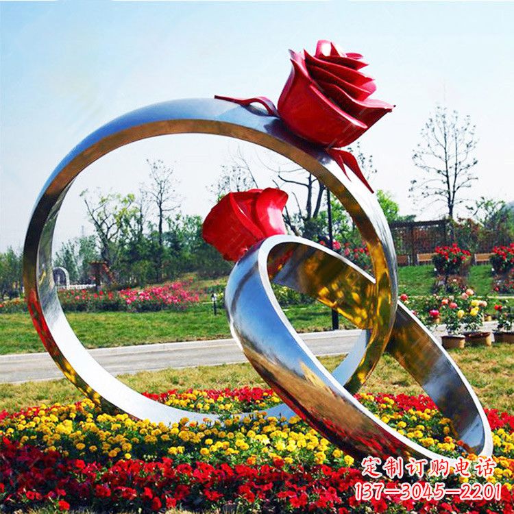 泰安园林花丛不锈钢玫瑰花戒指雕塑
