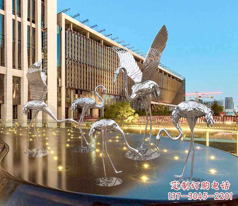泰安园林火烈鸟不锈钢雕塑