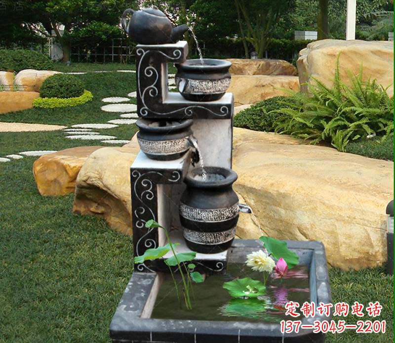 泰安园林景观茶壶流水池石雕