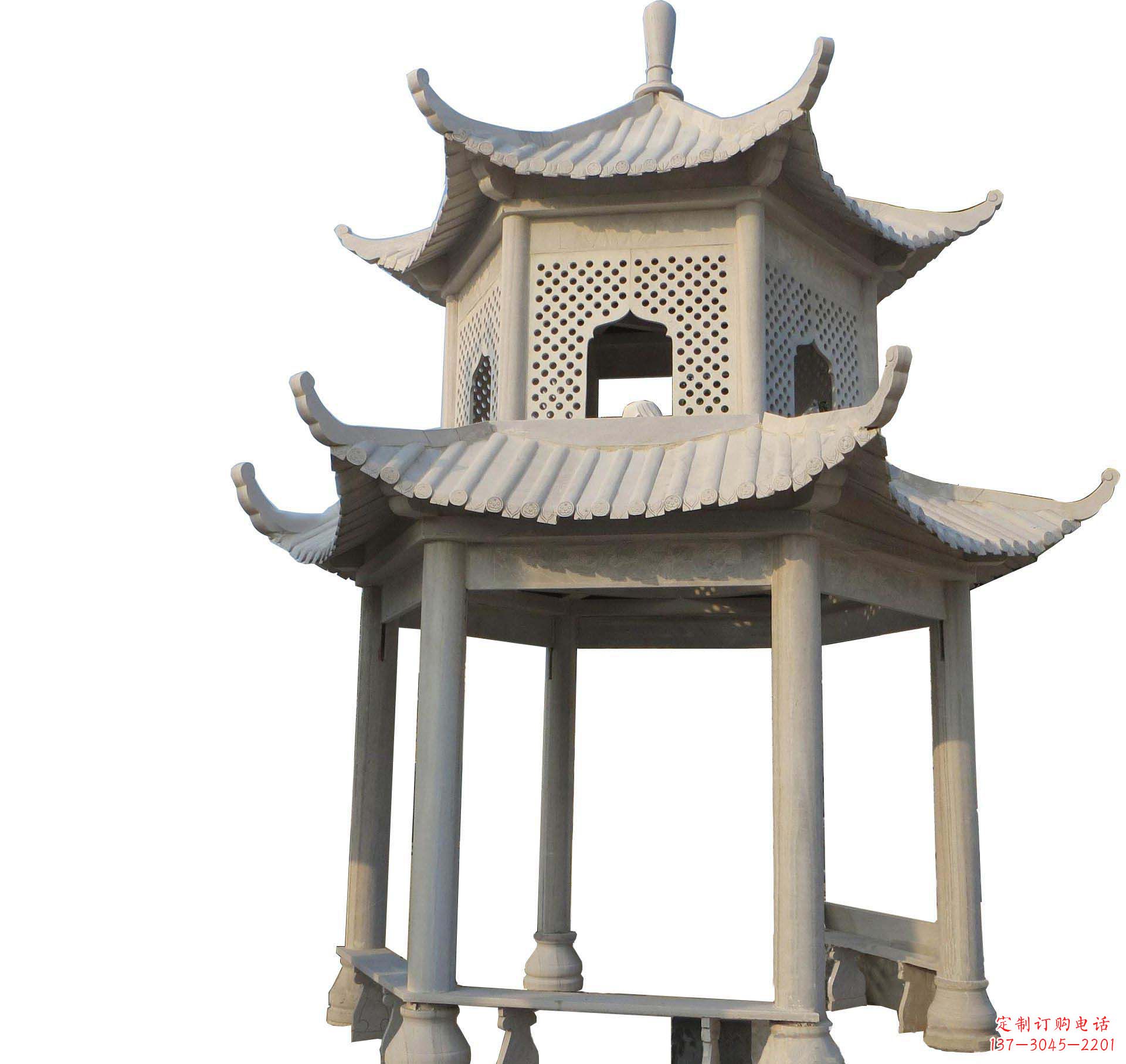 泰安园林景观大理石六角石雕双层凉亭