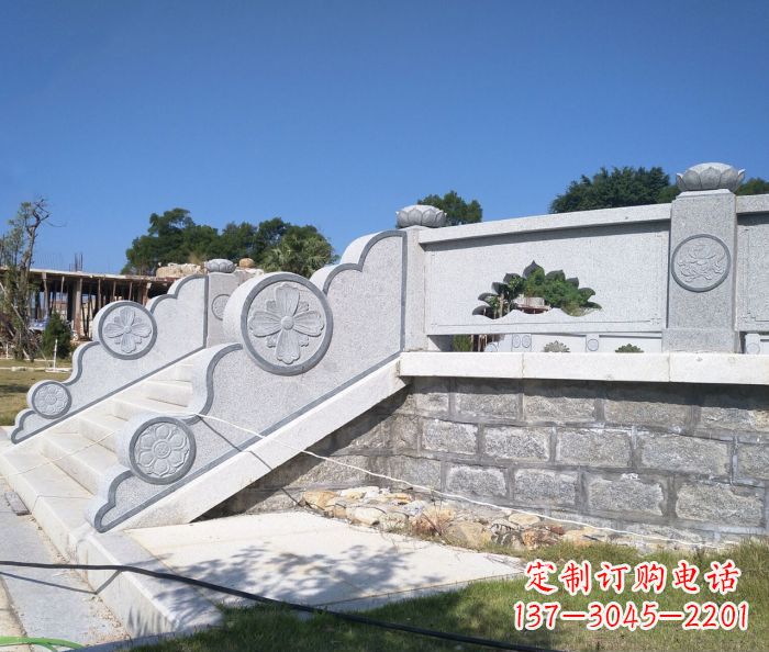 泰安园林景观大理石镂空莲花石栏板 (2)