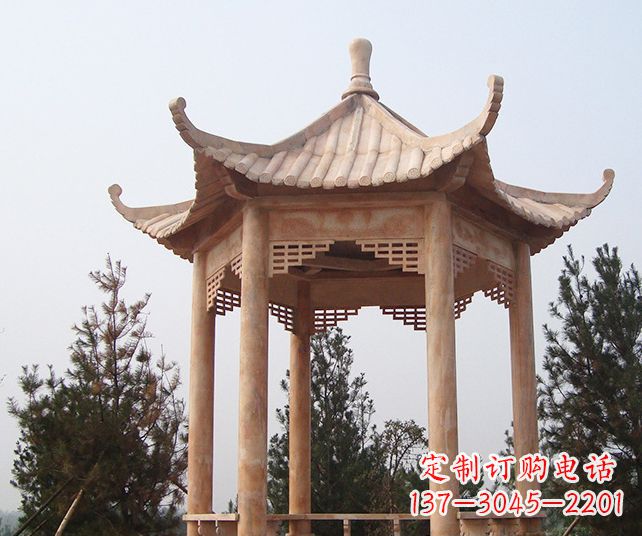泰安园林景观单层石雕凉亭 (3)