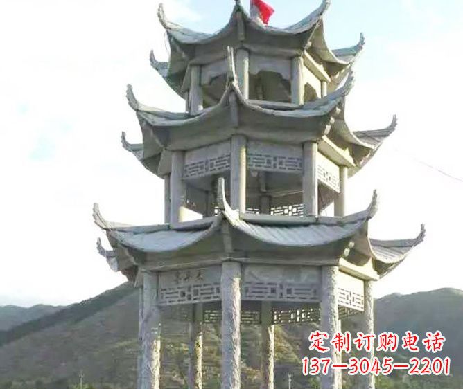泰安园林景观多层凉亭石雕 (3)