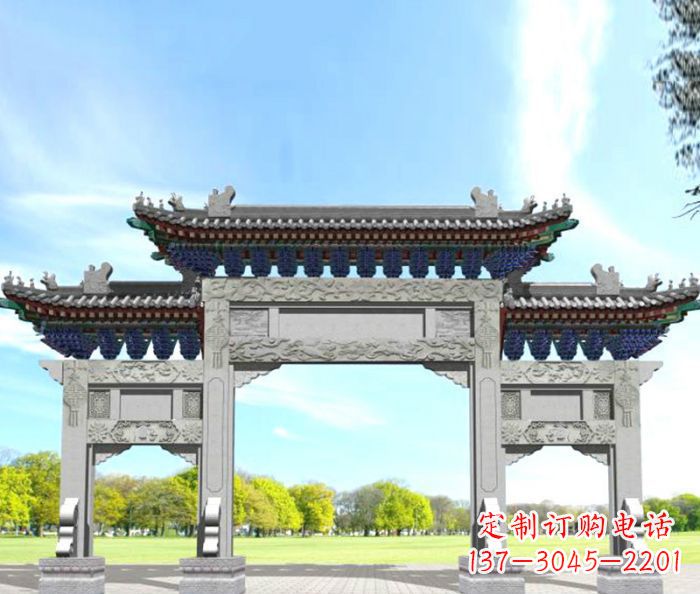泰安园林景观仿古三门石牌坊