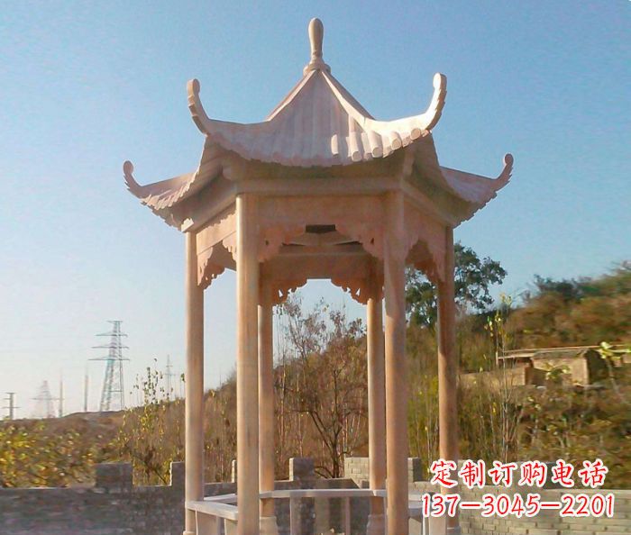 泰安园林景观晚霞红单层石雕凉亭