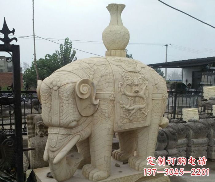 泰安园林景观驮瓶大象石雕