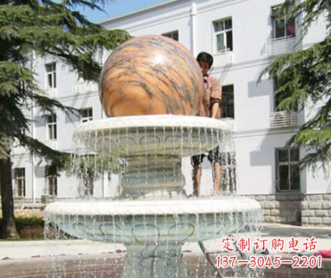 泰安园林景观晚霞红风水球喷泉石雕 (2)