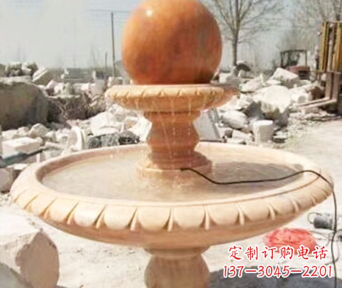 泰安园林景观晚霞红风水球喷泉石雕 (3)