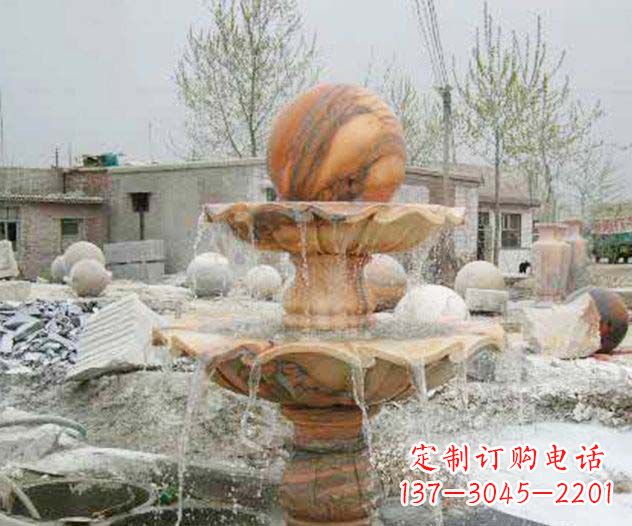 泰安园林景观晚霞红风水球喷泉石雕