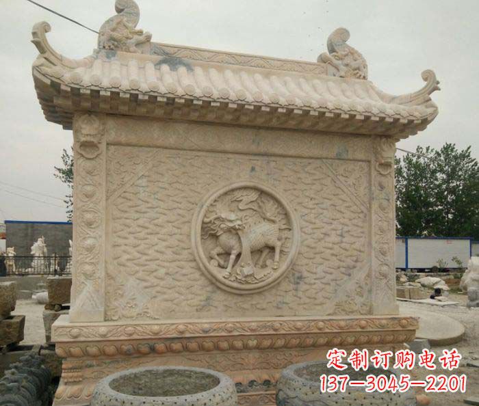 泰安园林景观晚霞红石雕影壁