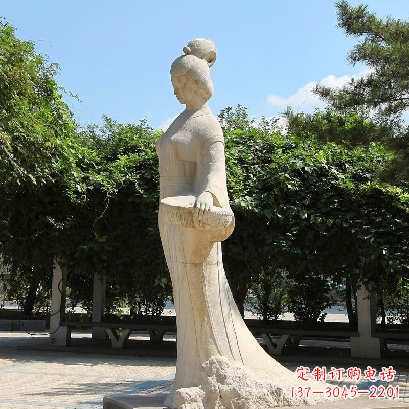 泰安园林历史人物著名美女秦罗敷砂岩石雕塑像