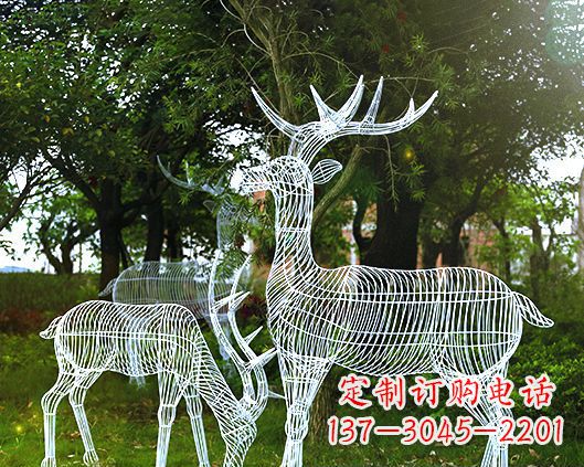 泰安园林镂空梅花鹿不锈钢景观雕塑