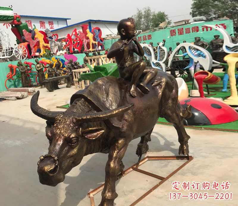 泰安园林牧童骑牛铜雕塑