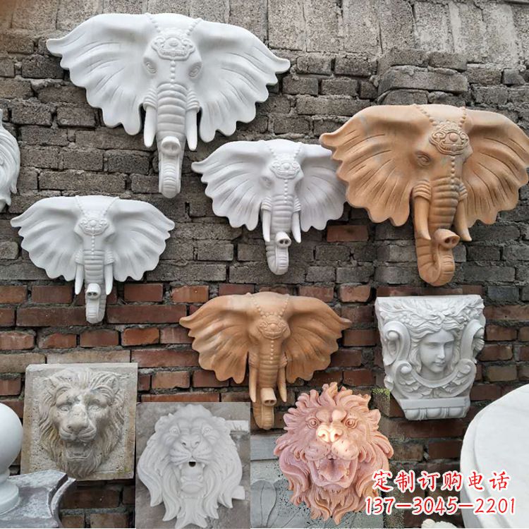 泰安园林喷水壁挂大象头部雕塑
