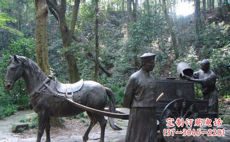 泰安园林清朝士兵和马车小品铜雕