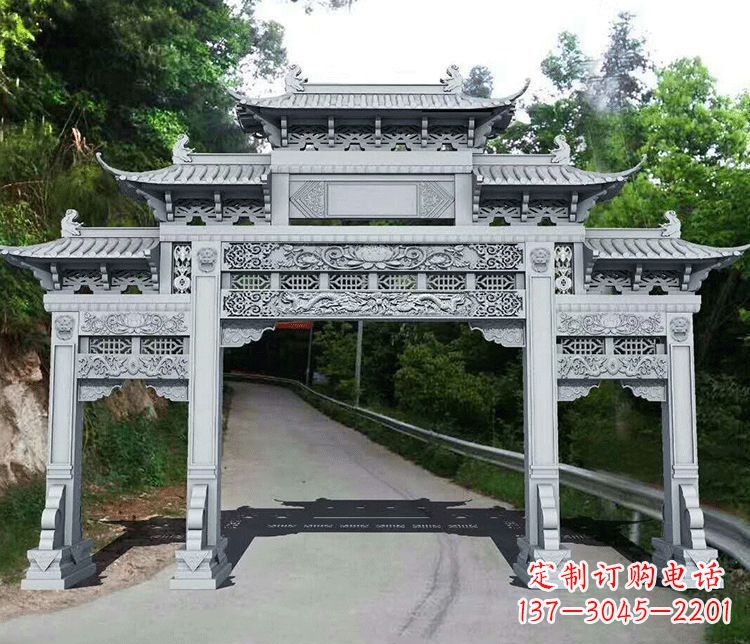 泰安园林三门石牌坊景观石雕