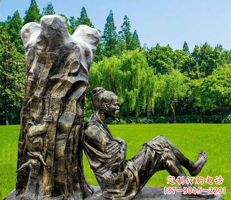 泰安园林守株待兔典故人物铜雕