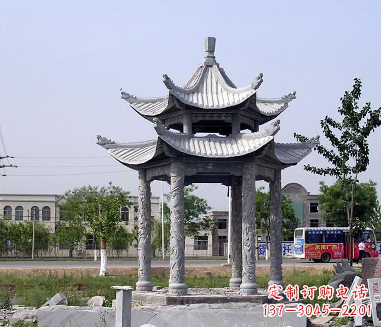 泰安园林双层仿古凉亭石雕