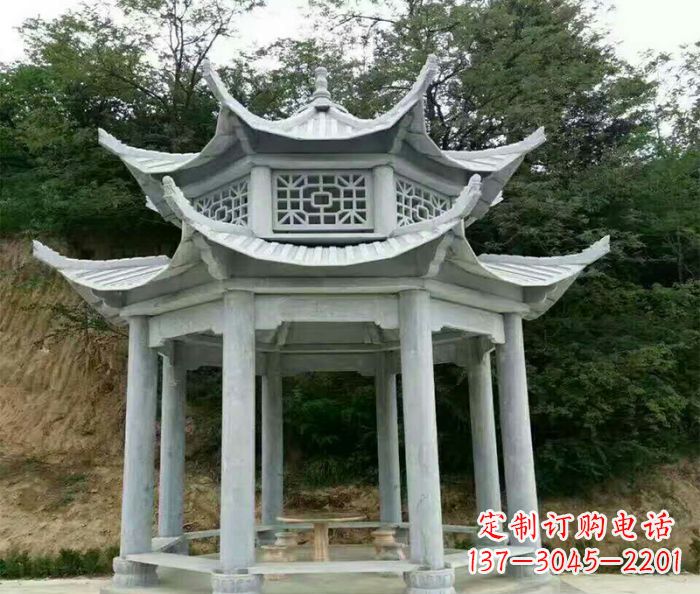 泰安园林双层凉亭石雕 (2)