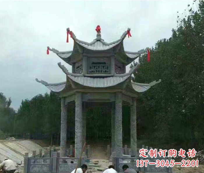 泰安园林双层凉亭石雕 (3)
