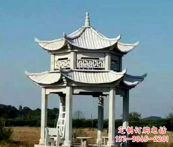泰安园林双层石雕凉亭 (2)