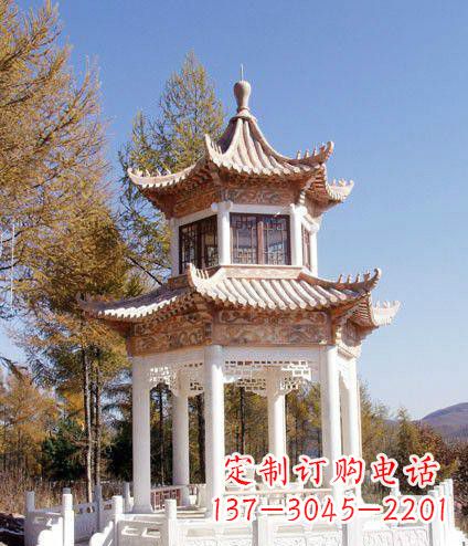 泰安园林双层石凉亭景观石雕 (2)