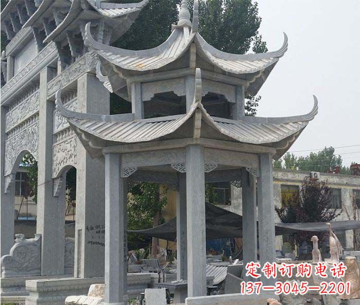泰安园林双层石雕凉亭