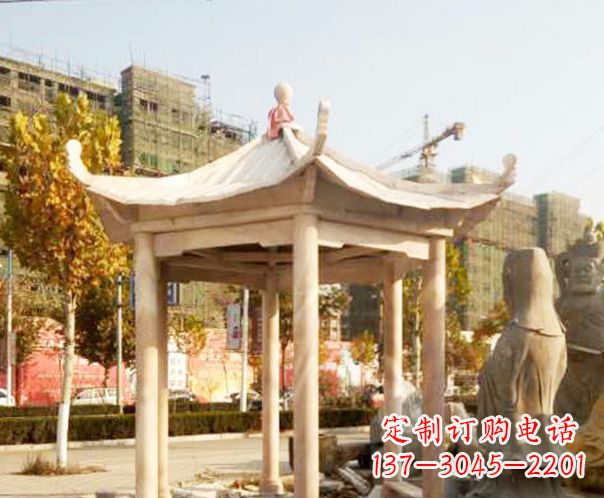泰安园林晚霞红单层凉亭景观石雕