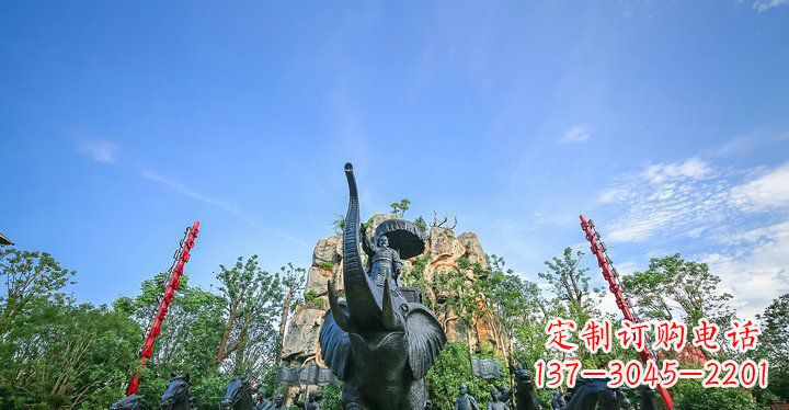 泰安园林站在大象上出征的将军人物小品铜雕