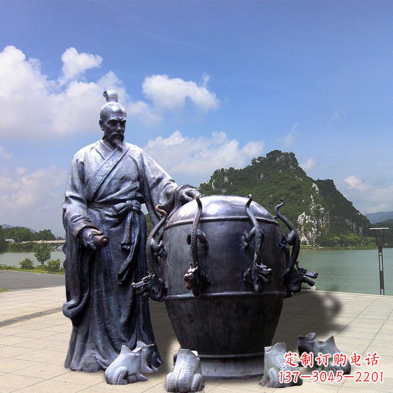 泰安张衡地动仪地震仪雕塑-玻璃钢仿铜历史名人情景雕塑