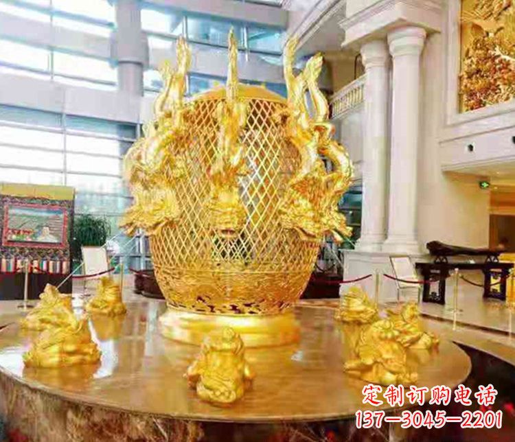 泰安张衡地动仪企业景观雕塑摆件纯铜鎏金古仪器