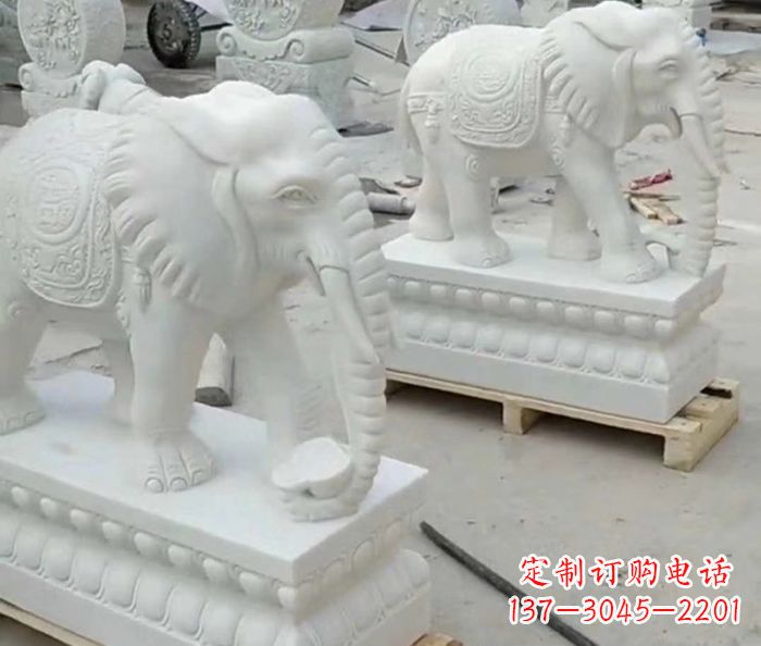 泰安招财动物汉白玉大象石雕 (2)