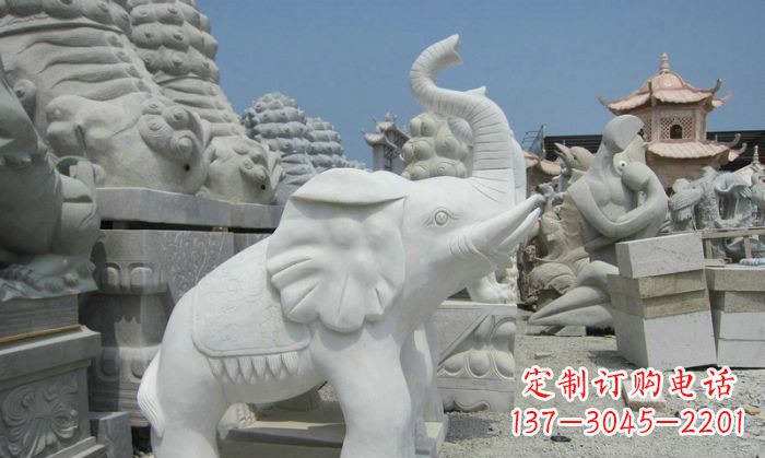 泰安招财动物汉白玉长鼻小象石雕