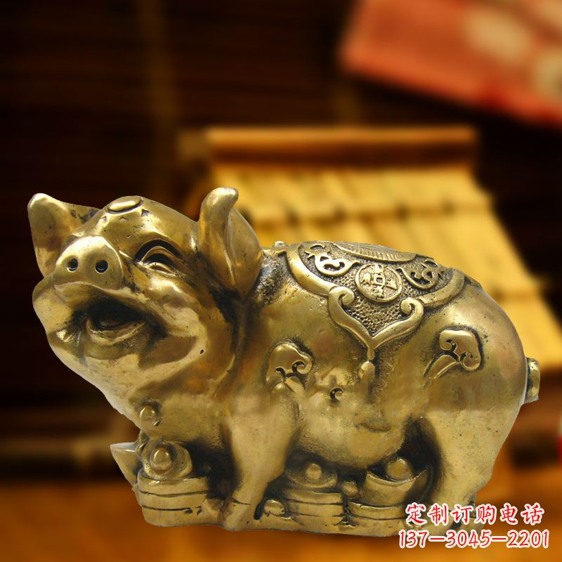 泰安招财金猪铜雕-风水生肖动物雕塑企业商场美陈摆件