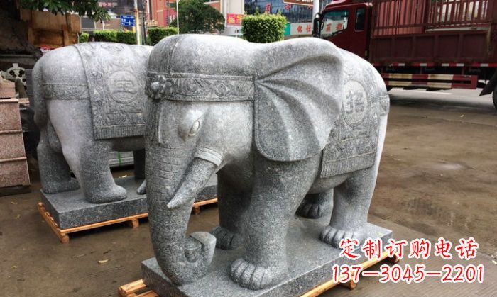 泰安招财进宝芝麻灰大象石雕 (3)