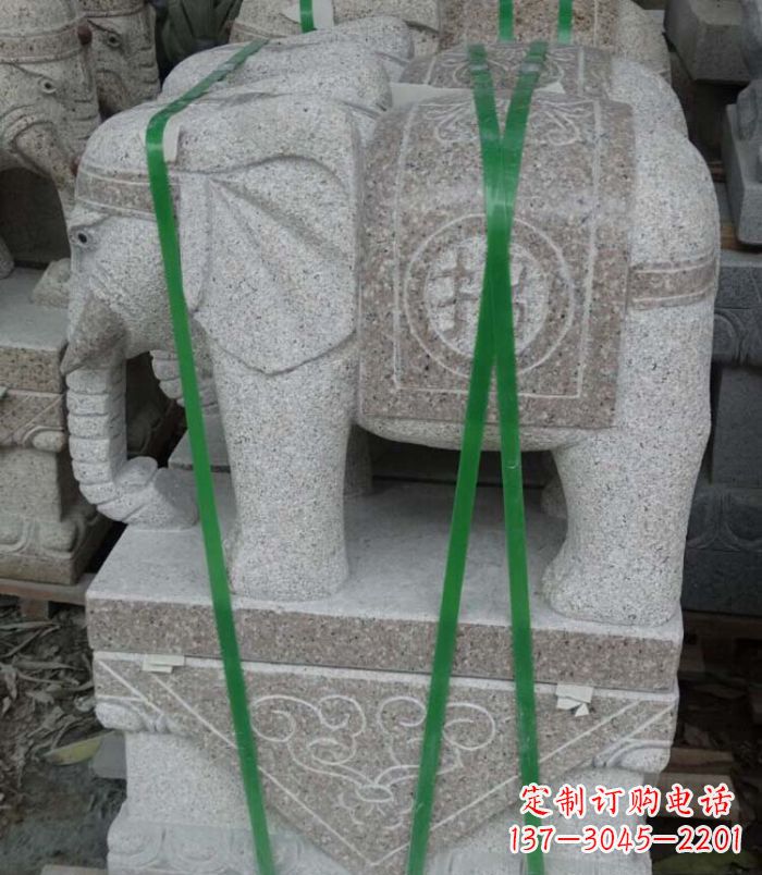 泰安招财进宝芝麻灰大象石雕 (4)