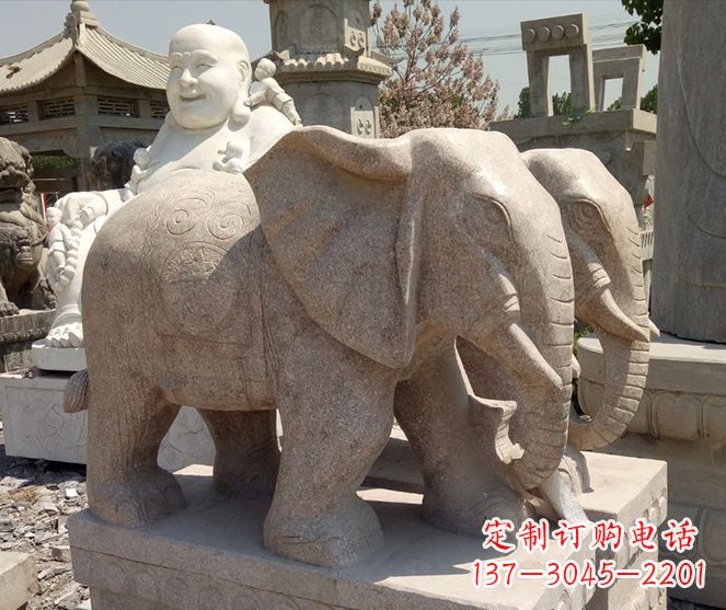泰安招财晚霞红大象石雕 (2)