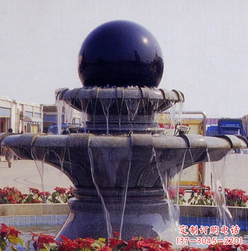 泰安中国黑双层风水球喷泉石雕