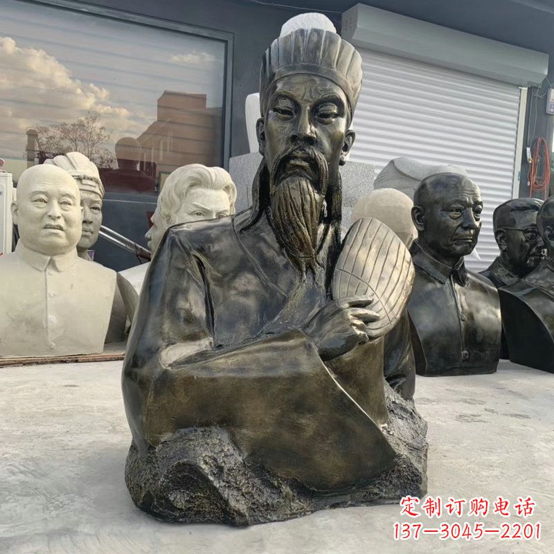 泰安诸葛亮半身像-玻璃钢仿铜三国人物古代著名军事家雕像